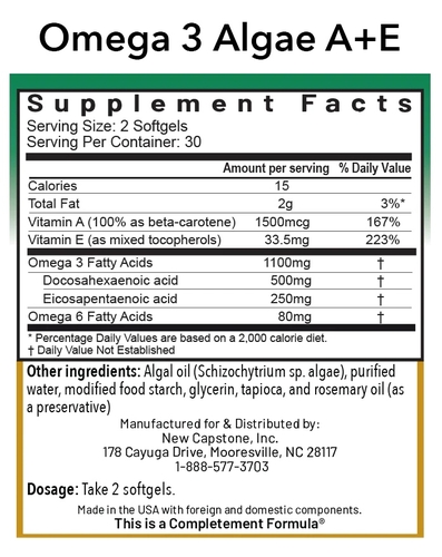 Omega-3 Algae A+E - Vegán Omega-3 zsírsavak algából, A+E-vitaminnal